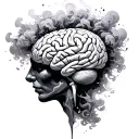 brain covered in clouds and smoke coming tattoo design idea