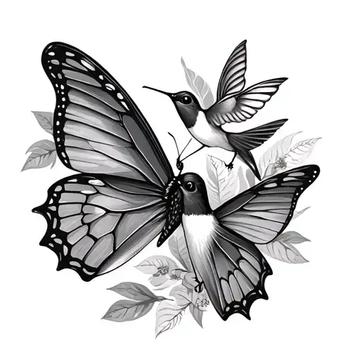 Butterfly And Hummingbird tattoo design idea