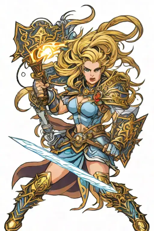 Book Fantasy female warrior lightning tattoo design idea