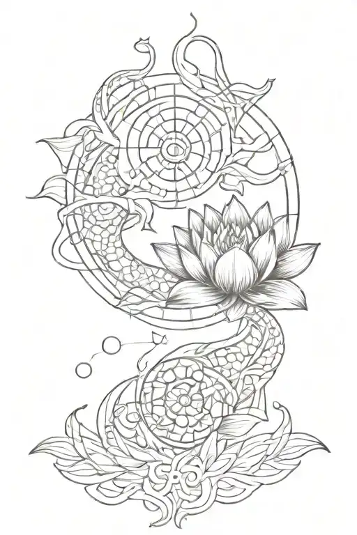 endless knot unalome lotus sun and moon koi fish tattoo design idea