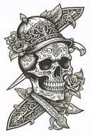 skull and knife memento mori written tattoo design idea