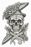 skull and knife memento mori written tattoo design idea