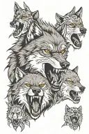 wolf snarling behind cub faces tattoo design idea