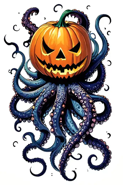 jack o lantern, tentacles, eldritch, deep space tattoo design idea