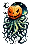 jack o lantern, tentacles, eldritch, deep space tattoo design idea