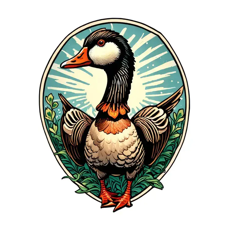 goose with cowboy boots tattoo design idea