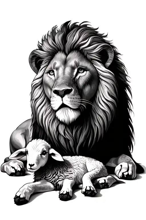 lion laying with a lamb tattoo design idea