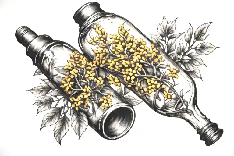 Goldenrod inside a bottle tattoo design idea