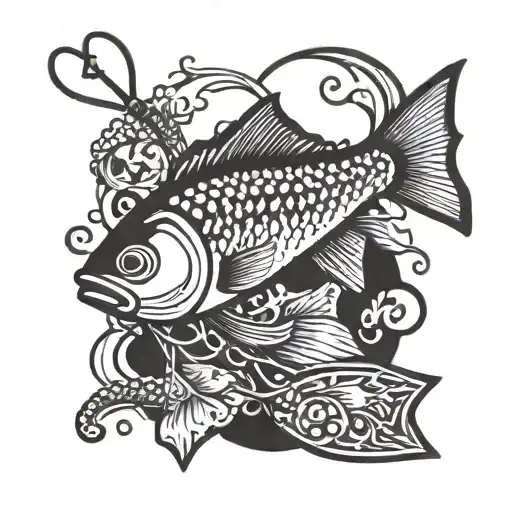 fishing lure surrounded tattoo design idea