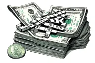 “Create a tattoo design with the words ‘RISK’ and ‘RICH’ in a crossword-style arrangement, on top of a stack of money tattoo design idea