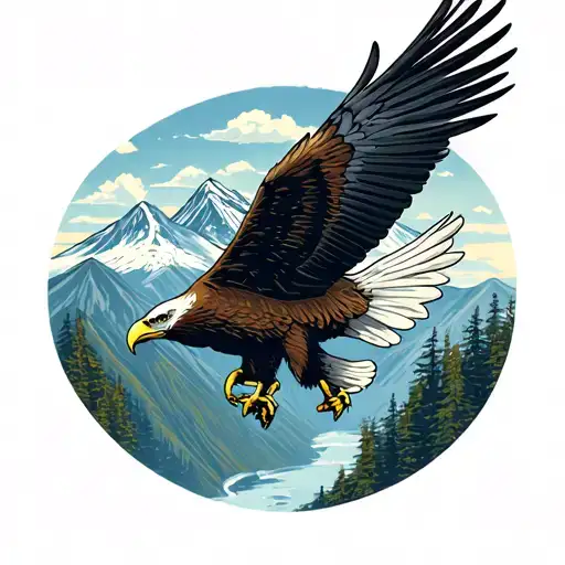 An eagle soaring over the mountains of British Columbia tattoo design idea