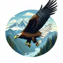An eagle soaring over the mountains of British Columbia tattoo design idea