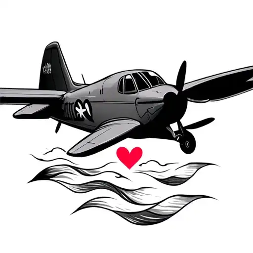 small plane with heart and waves tattoo design idea