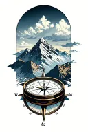 mountain range with compass in background tattoo design idea