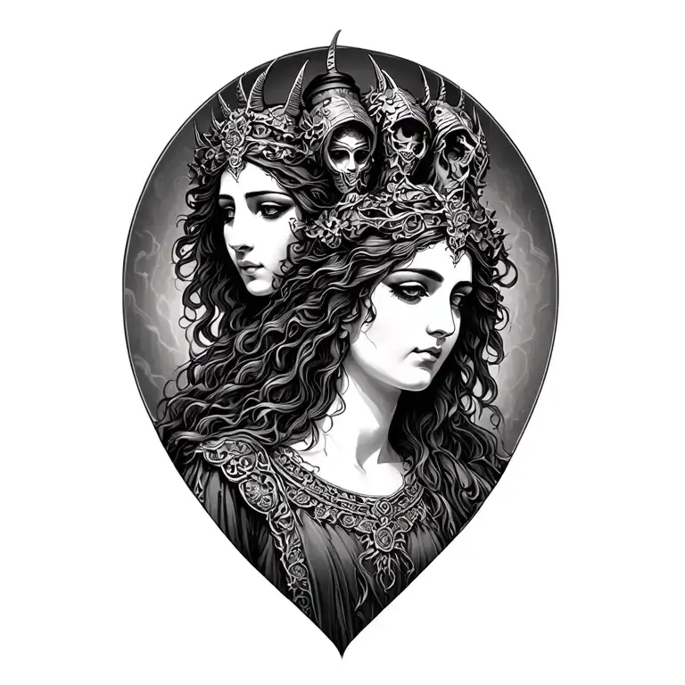 three headed goddess hecate tattoo design idea