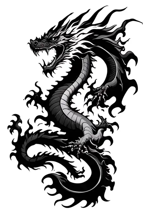 Dragon erupting the flame tattoo design idea