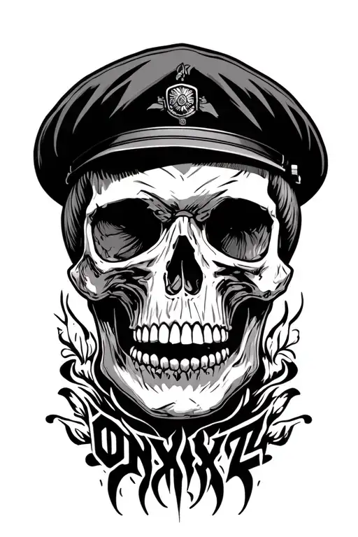 "onyx 72" skull with military beret tattoo design idea