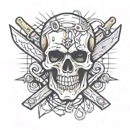 skull with number 13 with knives and wire tattoo design idea