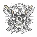 skull with number 13 with knives and wire tattoo design idea