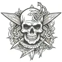 skull with number 13 with knives and wire tattoo design idea