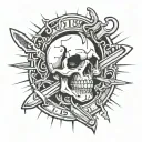 skull with number 13 with knives and wire tattoo design idea