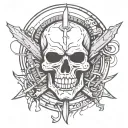skull with number 13 with knives and wire tattoo design idea