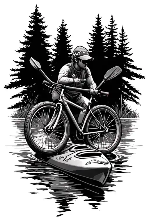 bicycle kayak hunting outdoors tattoo design idea