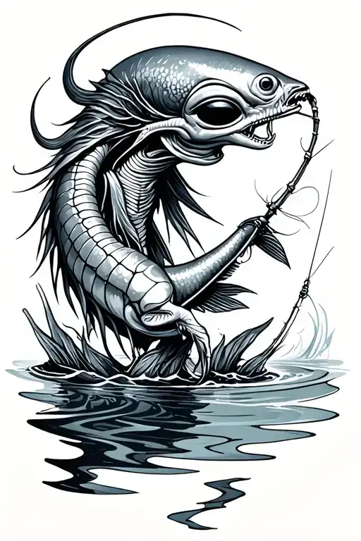 traditional alien fishing. tattoo design idea