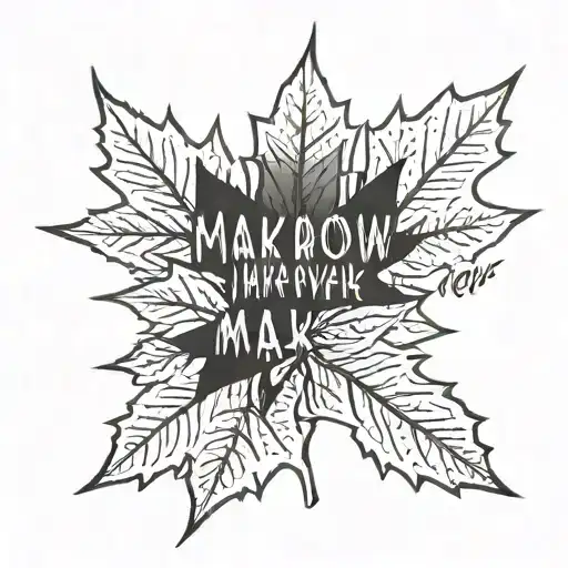 maple leaf with the inscription "Makarov" in lettering style tattoo design idea