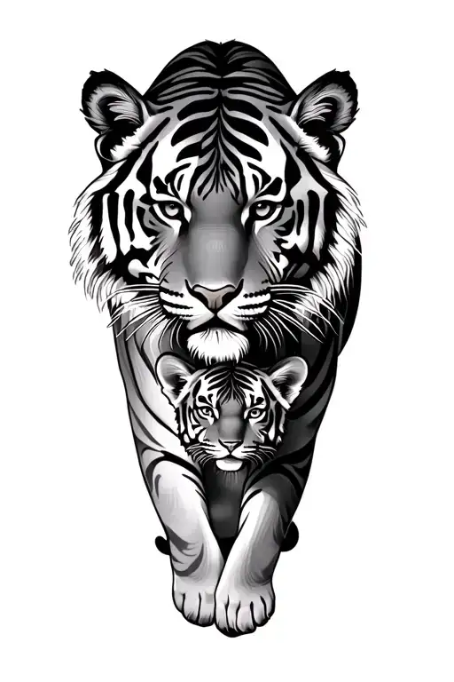 adult tiger and baby tiger tattoo design idea