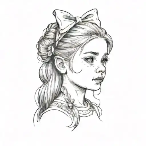 a little girl with a bow in her hair tattoo design idea