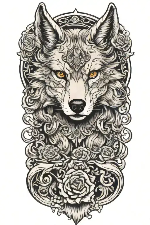 alluring full nude tattood girl wolf head tattoo design idea