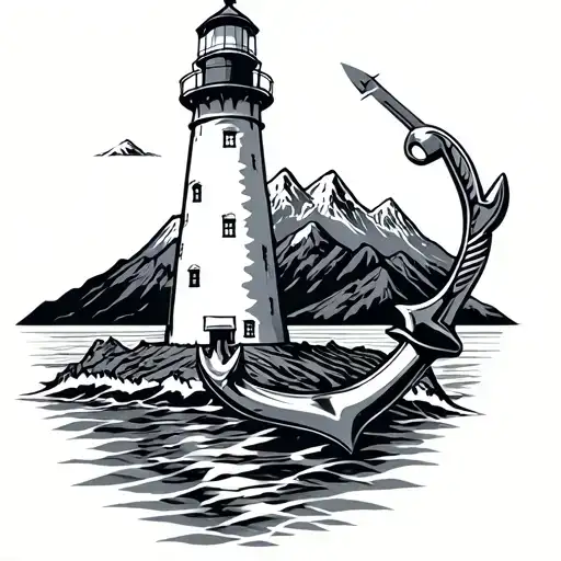 lighthouse anchor mountains wrench Hudson  tattoo design idea
