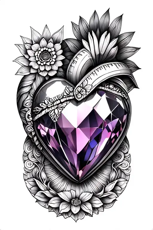 3d heart shaped gemstone with a mandela  design  tattoo design idea