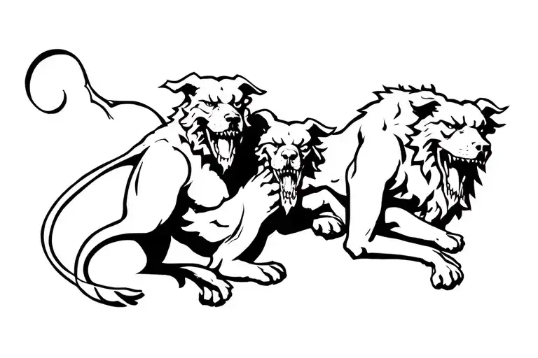 bident, hades holding cerberus tattoo design idea