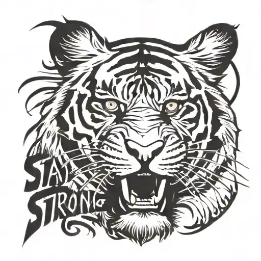Tiger and phrase Stay strong! tattoo design idea