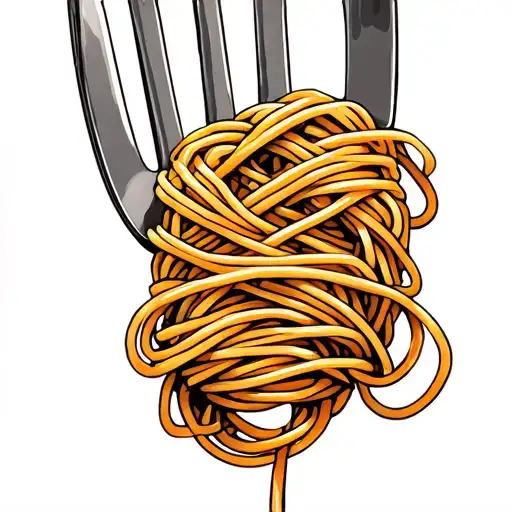 Fork with spaghetti wrapped around it making the shape of breast cancer awareness month symbol tattoo design idea