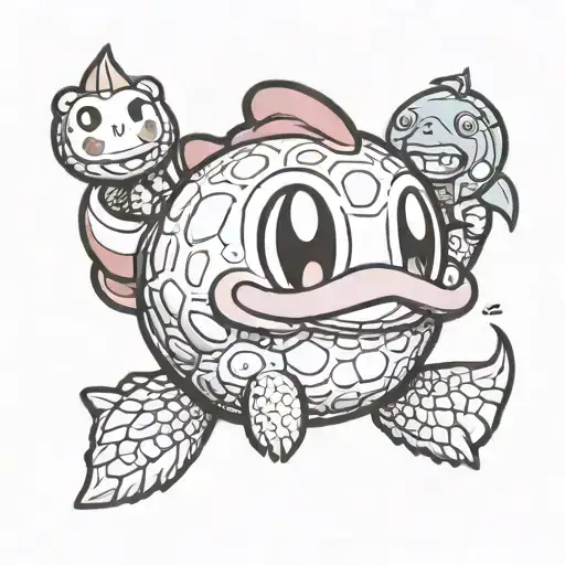 Nintendo Kirby with a small alligator friend  tattoo design idea