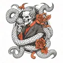 Lucifer fall and snake wrapping tattoo design idea