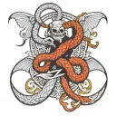 Lucifer fall and snake wrapping tattoo design idea
