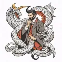 Lucifer fall and snake wrapping tattoo design idea