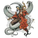 Lucifer fall and snake wrapping tattoo design idea