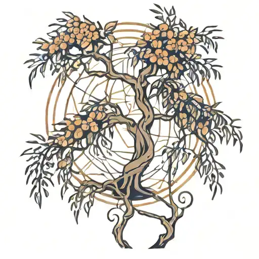 geometric Willow tree branch tattoo design idea