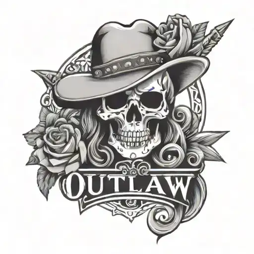 outlaw female skull with pisand lettering saying outlaw womanand geometric  designs tattoo design idea