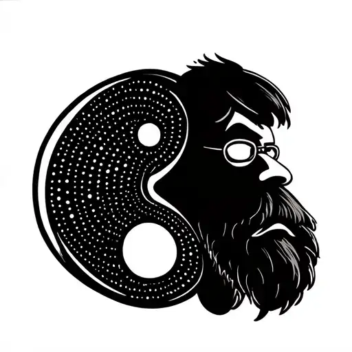 Peter griffin and Clevelands faces in a ying Yang symbol. faces only at opposite ends where the dots go. rest skin colou tattoo design idea