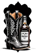 cowboy boots and whiskey bottle tattoo design idea