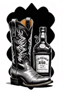 cowboy boots and whiskey bottle tattoo design idea