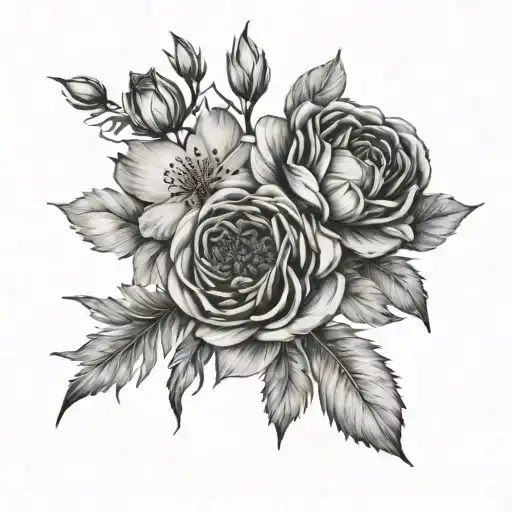 bouquet of these birth flowers , January , January , February , September , September  tattoo design idea