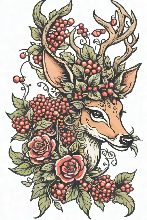 deer fairy with berries tattoo design idea