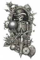 1 date on billiard balls + 1 date on tarot cards + bike + skeleton + stars tattoo design idea